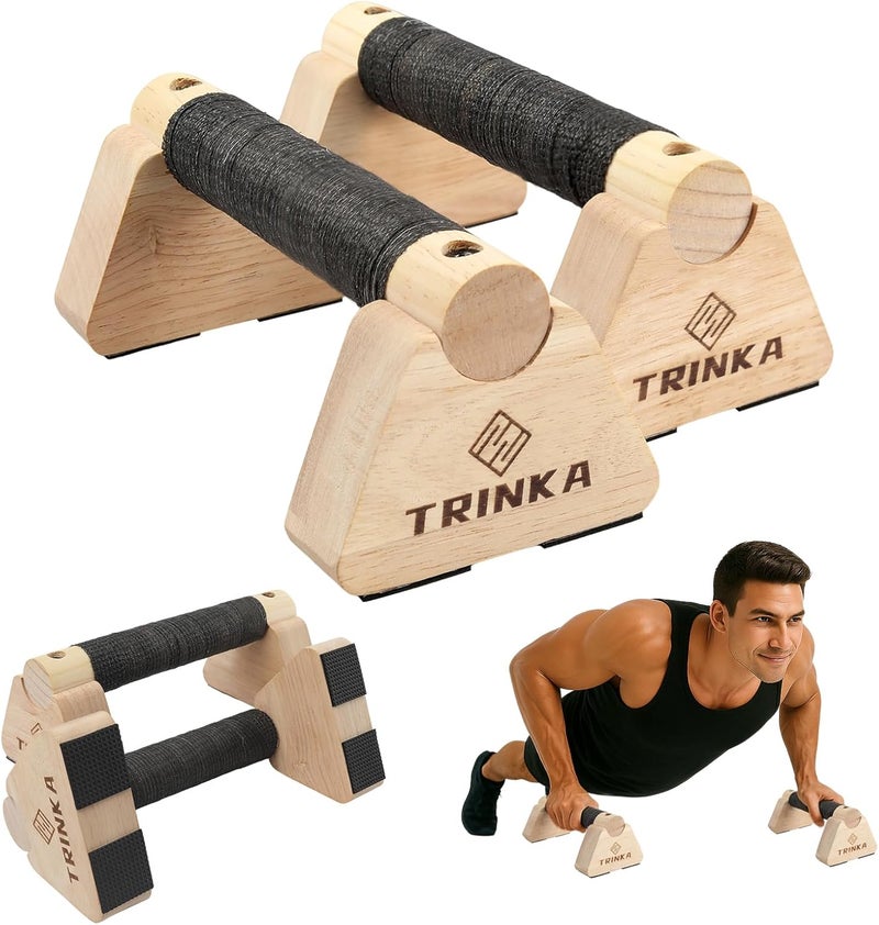TRINKA Wooden Parallettes Push Up Bars, 2 PCS Wood Calisthenics Bars with Non-Slip Base, Pushup Handles for Floor Home Fitness, Workout Equipment for Men and Women Strength Training - Image 1